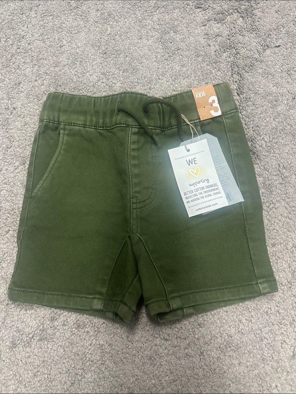 Kids Olive Green Drawcord Jersey Shorts by Cotton On Kids